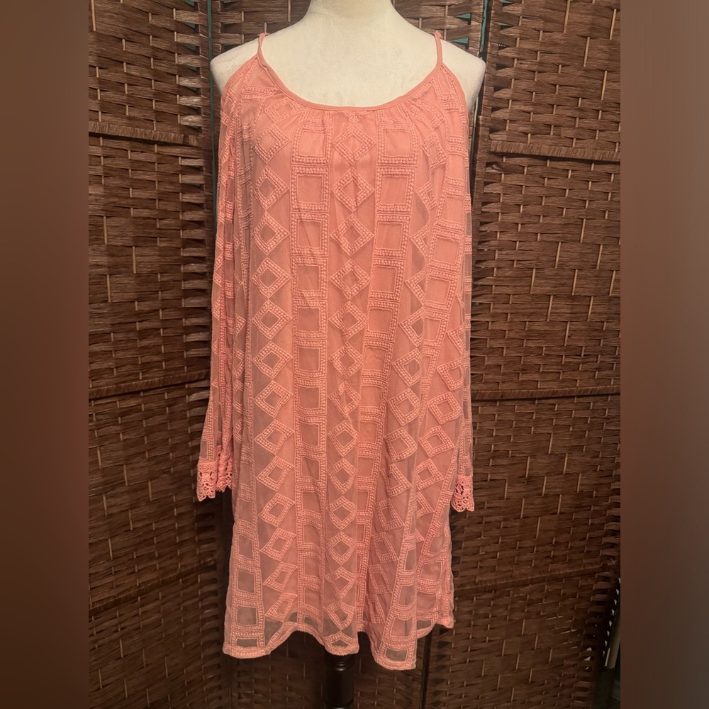 xhilaration Cold Shoulder Dress Peach Tunic XL Lining w/overlay Spring Summer